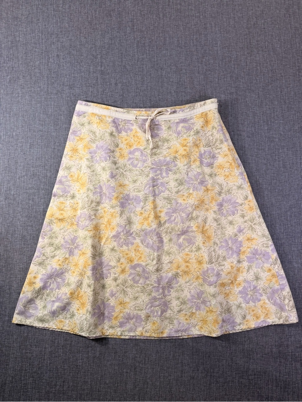 J. Jill Y2K Women’s Lavender and Yellow Floral A-Line Skirt Size 6P Waist String